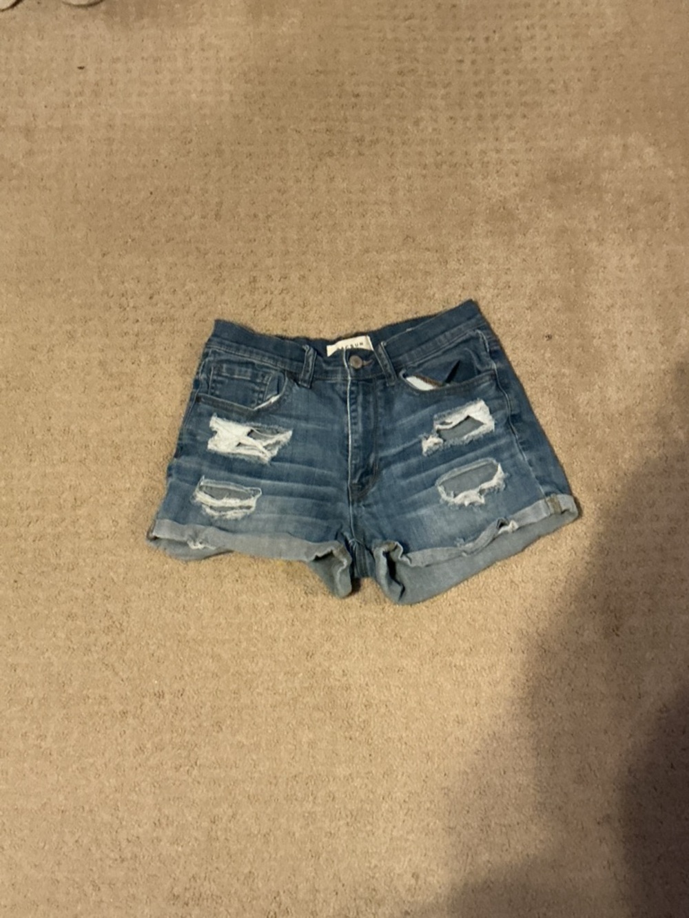PacSun Ripped Blue Denim Cuffed Jean Shorts
